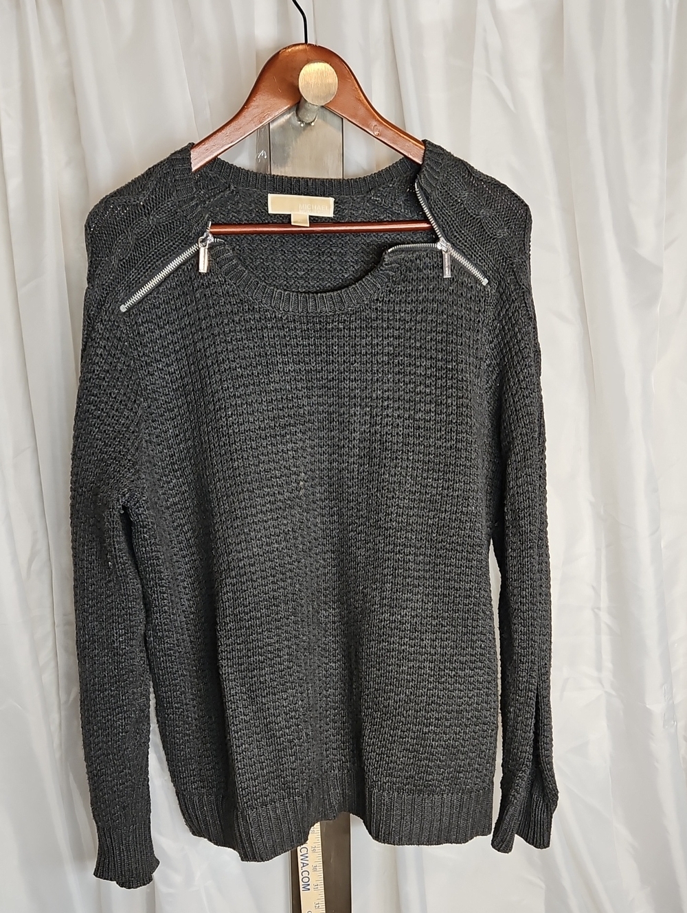 Michael Kors Charcoal Crewneck Sweater with Shoulder Zips Xl